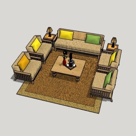 新中式沙发SU草图大师模型1803