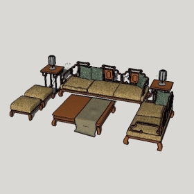 新中式沙发SU草图大师模型1810