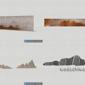 x002sketchup园林景观石头新中式景石假山太湖石小品景墙SU模型