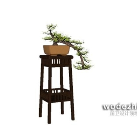 [室内SU单体模型] x016b现代新中式盆栽植物装饰摆件花钵SU模型草图