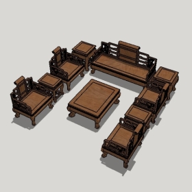 新中式沙发SU草图大师模型1780