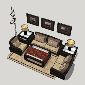 新中式沙发SU草图大师模型1791